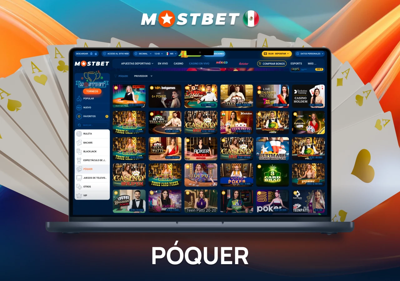 Variedad de juegos de póquer en el casino en línea Mostbet